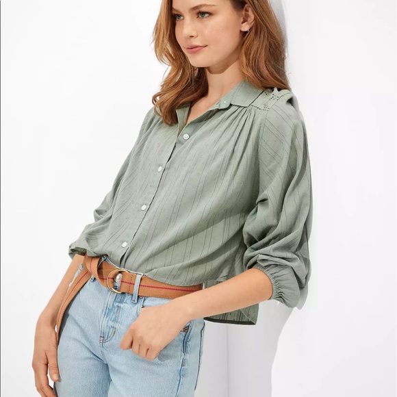 AE Balloon Sleeve Button Up Shirt Large - Picture 1 of 5